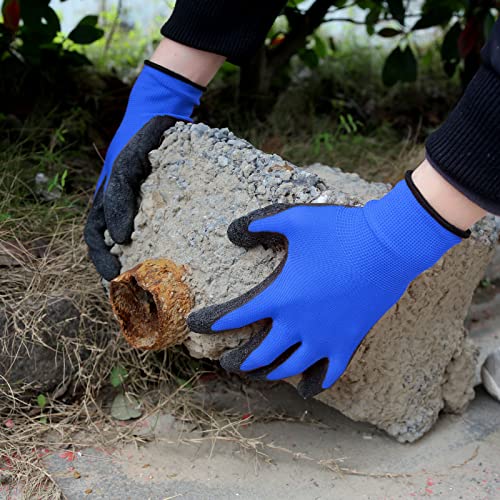 Evridwear Crinkle Latex Rubber Hand Coated Safety Work Gloves For Men Women General Multi Use Construction Warehouse Gardening Assembly Landscaping (Medium,Blue- 12Pair) #TOP6