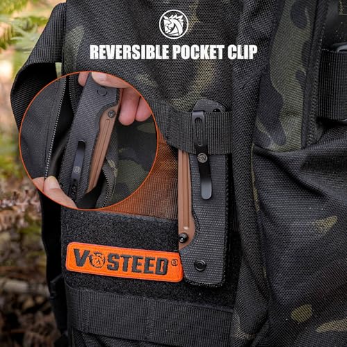 Image of Vosteed Raccoon2.0 EDC Pocket Knife - 3.25 inch 14C28N Copper Dune Blade, Modified Sheepsfoot - Top Liner Lock, Black Micarta Handle - Camping Hiking Knives - A2928