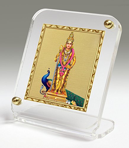 Image of Eknoor Gold Plated Kartikeya Murugan Peacock Snake Acrylic Frame | Gold-plated Murugan Kartikeya Ji with peacock and snake foil on acrylic Recta 45 /50 frame - car, desk and puja ghar