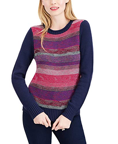 Image of Maison Jules Womens Striped Pullover Sweater, Blue, Small