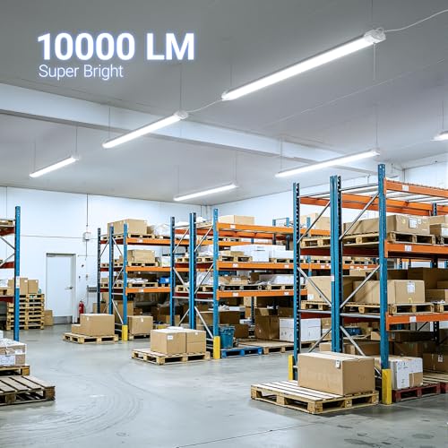 Image of Barrina BS84 LED Shop Light for Garage, 10000LM, 84W, 4FT, 6500K Linkable Light Fixture for Workshop, Basement, Hanging or Flush Mount, Heat Dissipation with Pull Chain Switch, 4 Packs, White