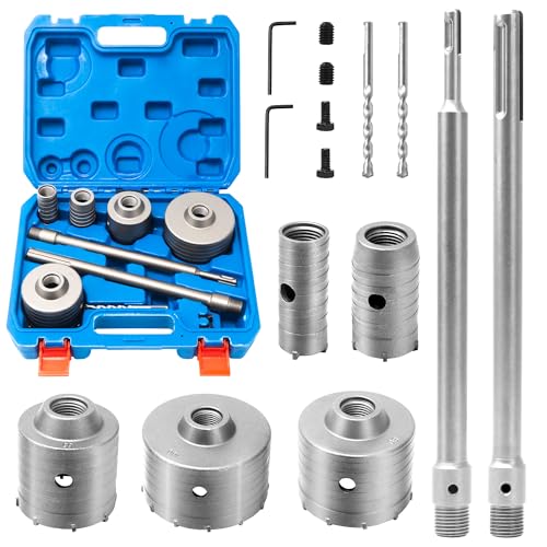 9PCS Scie Cloche Trépan Béton Scie Trépan Carotteuse à Sec Coupe Trou Mur 30mm 40mm 65mm 80mm 100mm Foret Pierre avec Adaptateur SDS Plus SDS MAX et Foret de...