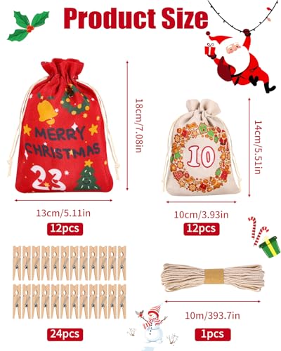 Calendrier de l'Avent à Remplir en Tissu 2024,Calendrier de l Avent,24 Numéros, 24 Clips de Fixation, Compte à Rebours du Festival – Image 3