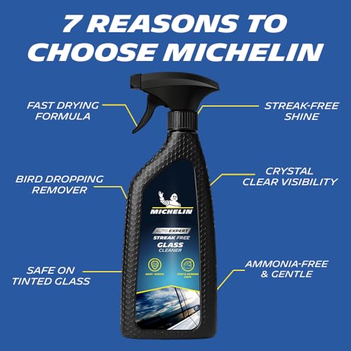 Image of MICHELIN Glass Cleaner Spray 500ml | Streak-Free Shine for Car Windows, Windshields & Mirrors | Removes Dirt, Smudges & Oily Film | Quick Drying, Residue-Free, Safe on Tinted & Regular Glass