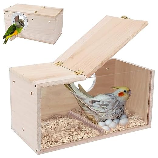 Bebochoi Caja De Cría De Pájaros Diseño Transparente Caja de Nido de Pájaros de Madera Nido cría para Aves Natural Ventana de Visión Clara de Loro para Agapornis, Loros de Cacatúas, 34 x 17 x 19 cm