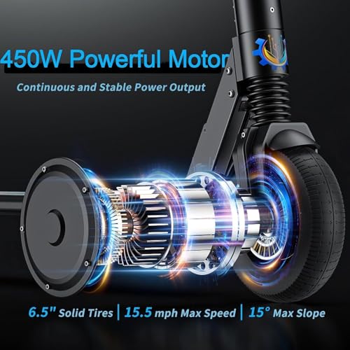 Image of Caroma Electric Scooter Adults,450W Peak Foldable E-Scooter,16 MPH,21 Miles | 3 Speeds & 15 Climb, UL2272 EABS Brake,Smart LED Display Lights, Foldable Frame For Kids 8+, Teens Women Commute Travel