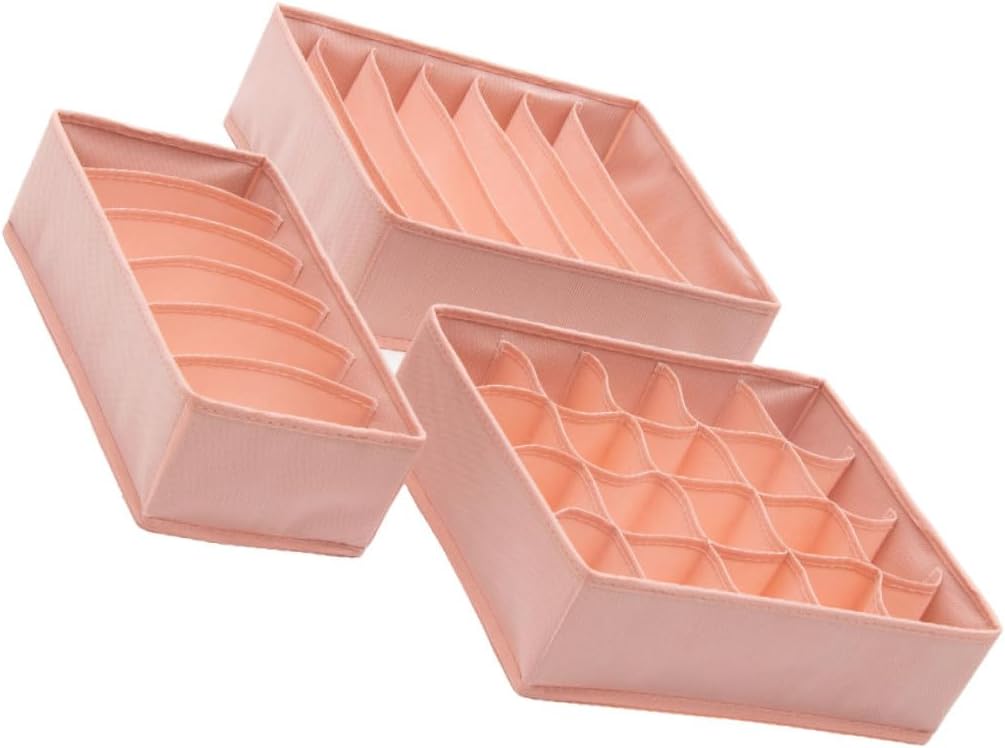 3 Piece Pink Non Woven Storage Box with Compartments for Closet
