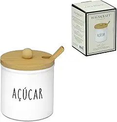 Haüskraft- Açucareiro de vidro com colher e tampa de bambu Doha 300 ml
