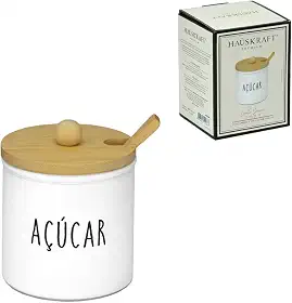 Haüskraft- Açucareiro de vidro com colher e tampa de bambu Doha 300 ml