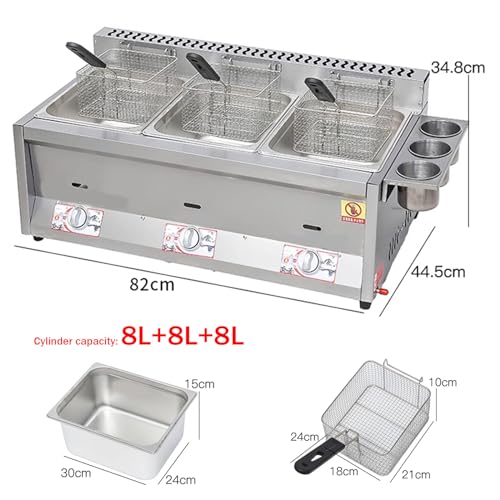 Professionelle Gas-Doppelzylinder-Doppelkorb-Fritteuse mit Knopfsteuerung, Edelstahl, Doppel-Fritteuse für Küche, Restaurant, Imbissstube usw.,8L*3 – Bild 3