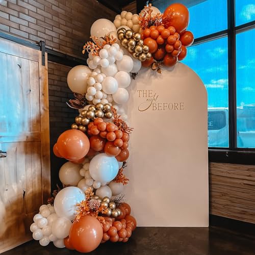 Image of Orange Gold Balloons, 12 Inch Burnt Orange White Balloons with Metallic Gold Balloon for Autumn Harvest Thanksgiving Fall Pumpkin Theme Birthday Baby Shower Bridal Wedding Graduation Party Decorations