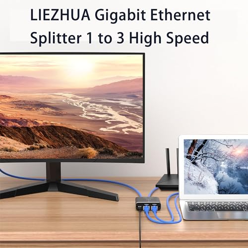 Image of LIEZHUA Upgrade Ethernet Splitter 1 to 3 High Speed 1000Mbps, LAN with USB Power Cable, RJ45 for Cat5 /5e /6 /7 /8 Cable Gigabit Internet [3 Devices Simultaneously Networking]