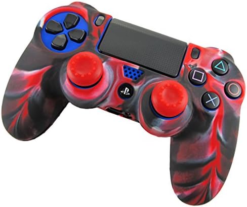 Pandaren® silicone skin for PS4/ SLIM/ PRO controller x 3 + thumb grip x 6 (camouflage red blue green)