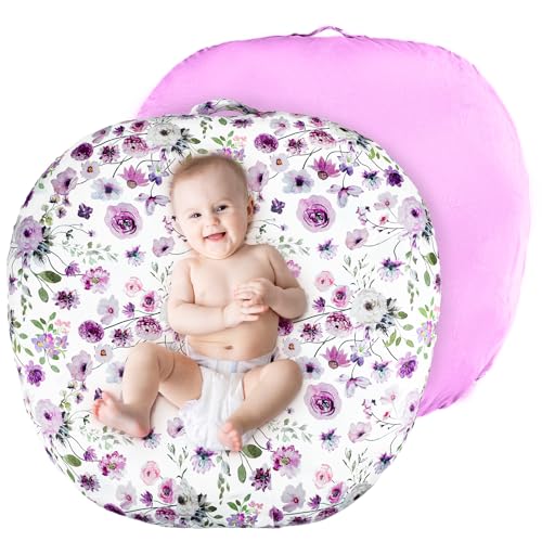 Image of GFU Newborn Lounger Cover Replacement, Soft Baby Lounger Cover 1 Pack, Breathable Infant Removable Slipcover for Boys Girls, Purple Flowers
