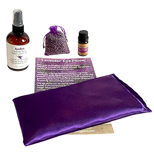 Relaxation Gift Set For Women- AyaZen Lavender Eye Pillow-Lavender Spray, Essential Oil