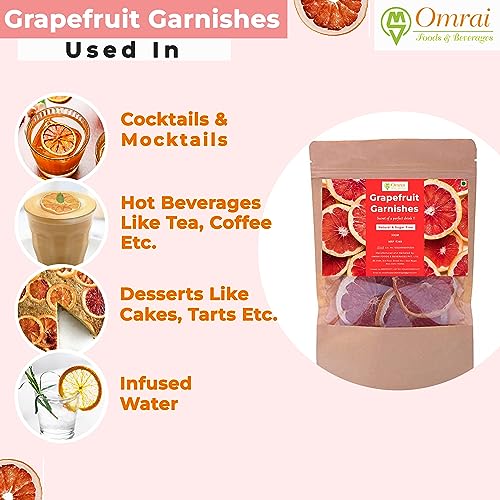 Image of Omrai Foods Dried grapefruit Slices Garnishes 50GM (Pack of 1) | Dehydrated grapefruit Garnish for Cocktails, Mocktails, Detox Water,Tea | 100% Natural Air Dried Fruit grapefruit Slices for Decoration
