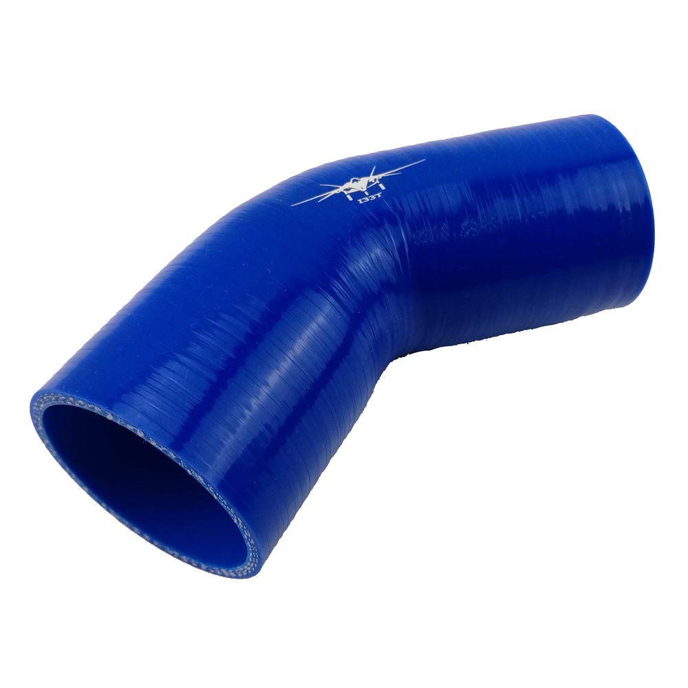 I33TUniversal 3-Ply High Performance 45 Degree Elbow Reducer Coupler Silicone Hose ID 2.35" to 2.5" (2 3/8 to 2.5 inches) / 60mm to 63 mm, Leg length 3.5" (90mm) Blue