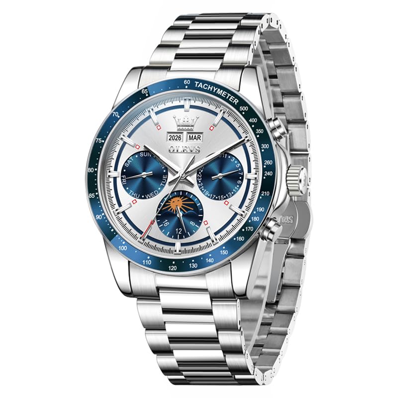 Image of OLEVS Men's Automatic Watch Batteryless Waterproof Mechanical Self Winding Stainless Steel Dress Luxuxry Wrist Watch with Tourbillon, Day-Day-Year & Chronograph Gift for Him Relojes de Hombres