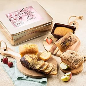 Dulcet Gift Baskets Fresh Baked Get Well Soon -Feel Better Care Package -Tea Cake Assortment in a Tin with Marble, Apple Cinnamon & Pumpkin Delightful Flavors for Men,Women Friends, Family or a Neighbor with Prime Delivery