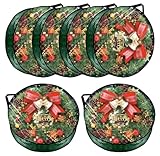 YAYODS 6 Pack Wreath Storage Container Bag, 24x8 Inch Christmas Wreath Storage Container Heavy Duty Christmas Wreath Boxes with Clear Window for Xmas Holiday Seasonal Wreath Garland (Green)