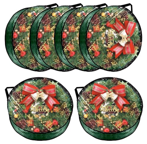 6-Pack-Wreath-Storage-Container-Bag-24x8-Inch-Christmas-Wreath-Storage-Container-Heavy-Duty-Christmas-Wreath-Boxes-with-Clear-Window-for-Xmas-Holiday-Seasonal-Wreath-Garland-Green 6 Pack Wreath Storage Container Bag, 24x8 Inch Christmas Wreath Storage Container Heavy Duty Christmas Wreath Boxes with Clear Window for Xmas Holiday Seasonal Wreath Garland (Green) - Image 1