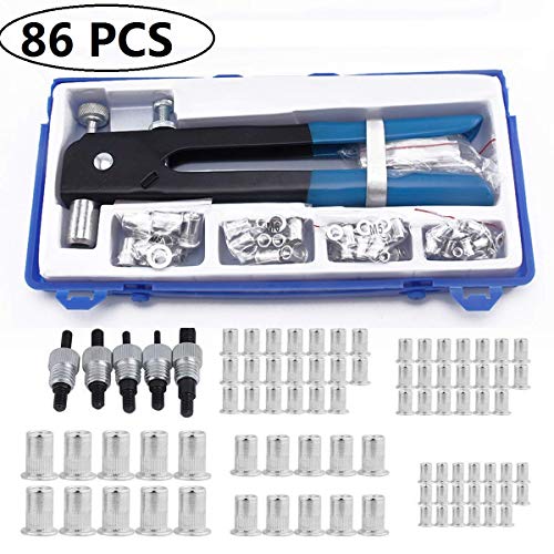 AllRight Pince Rivet Aveugle Heavy Duty Main Riveter Kit Rivet Gun + 85 Pcs Rivet Écrou Inclus M3 M4 M5 M6 M8 en Aluminium