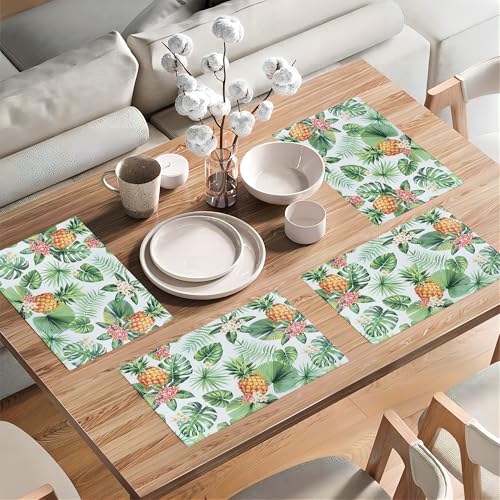 Rayturart Pineapple Placemats Set Of 4 Tropical Palm Leaves Plants Table Mats Washable Place Mats For Home Party Indoor Kitchen Dining Table Decoration 12X18 Inch thumb #4