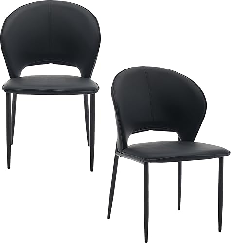 Miniatura 8 de Juego de 2 sillas de comedor modernas de mediados de siglo con patas de metal, silla decorativa de piel sintética con respaldo medio para cocina y
