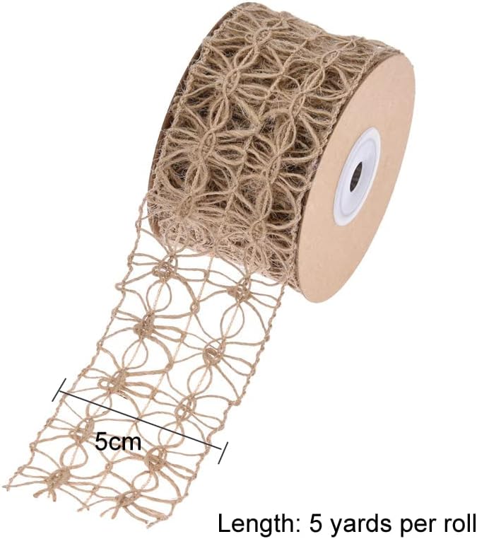 Miniatura 2 de 1 rollo de malla de flores de arpillera con alambre, cinta de tela de arpillera, cinta de arpillera, cinta de arpillera, cinta decorativa rústica