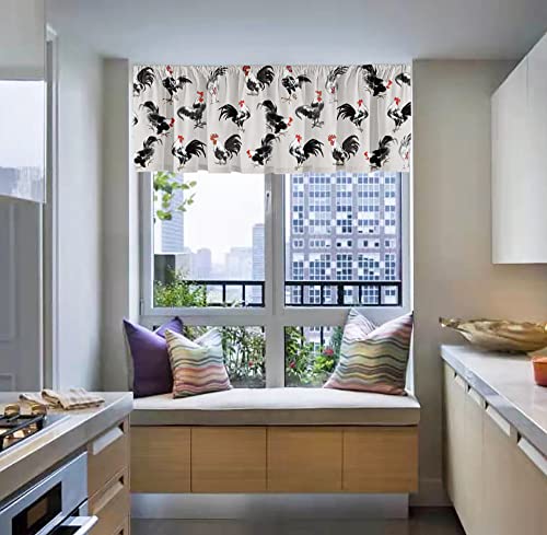 Deztibos Kitchen Rooster Farmhouse Country Curtain Valance 52X18Inch Plus 1.2Inch Header Short Small Rustic Cafe Barnyard Bathroom Laundry Window Treatment 2 Pack Curtain Topper Valance #TOP4