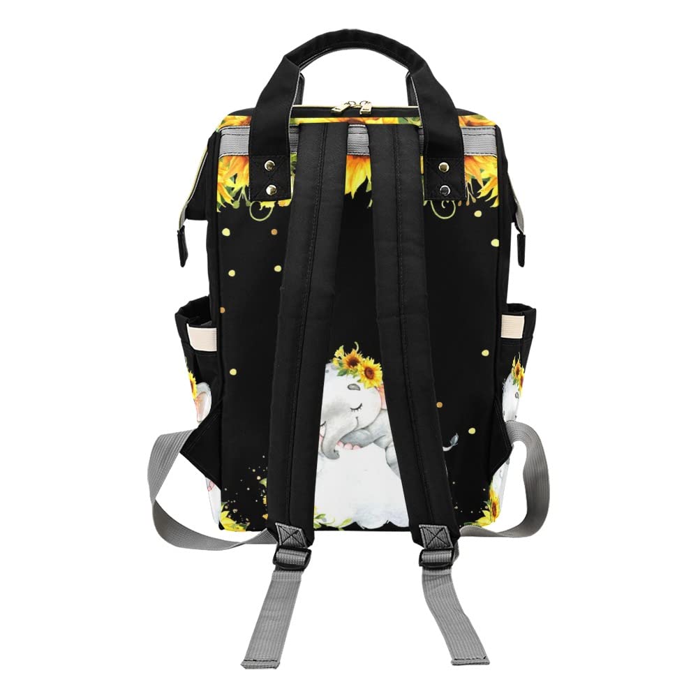 Grandkli Sunflower Elephant Personalized Diaper Bag Multi-Function Backpack Nappy Bag Travel DayPack for Unisex, One Size