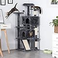 costoffs 139cm Multi-functional Cat Tree Tower Cat Scratching Climbing Post with 2-Condo/ 3-Perch/Scratching Pad/ 2 Cat Toys Dark Grey