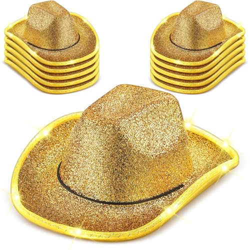 Image of Kigeli 10 Pcs Lights LED Cowboy Hat for Adult LED Flashing Hat for Western Cowboy Women Men Role Play