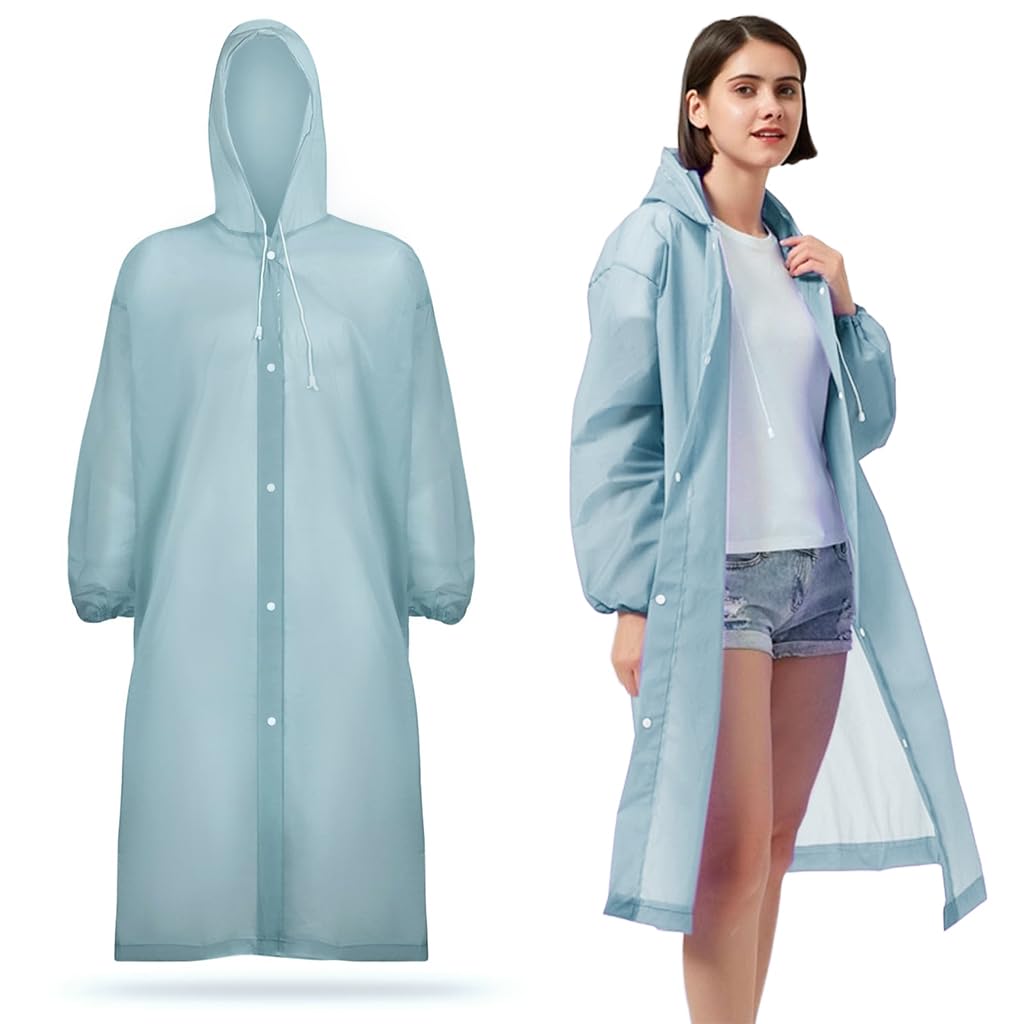 2PCS Rain coat for Men Waterproof Hooded Poncho Raincoat Jacket for Men Women EVA Reusable& Packable Waterproof Outdoor Rainy Day Free Size (Blue)