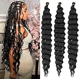 22Inch Ocean Wave 3Pack Crochet hair Extexsions Long Braids Deep wave Synthetic hair Curly Braiding hair for Black Women (22inch(Pack of 3), #1Black)
