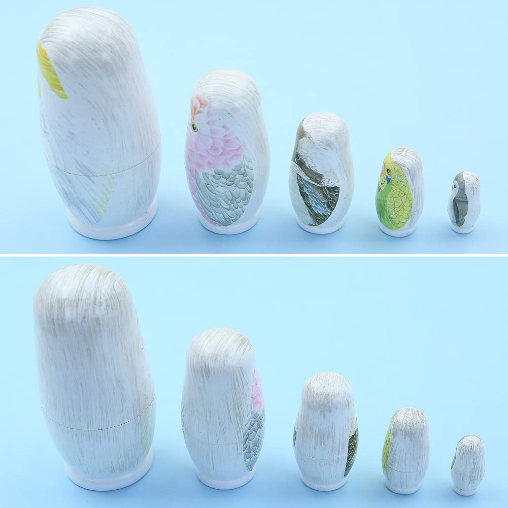 Boerni Juego de 5 muñecos rusos de madera con diseño de búho, hechos a mano, para niños, cumpleaños, Navidad, decoración del hogar