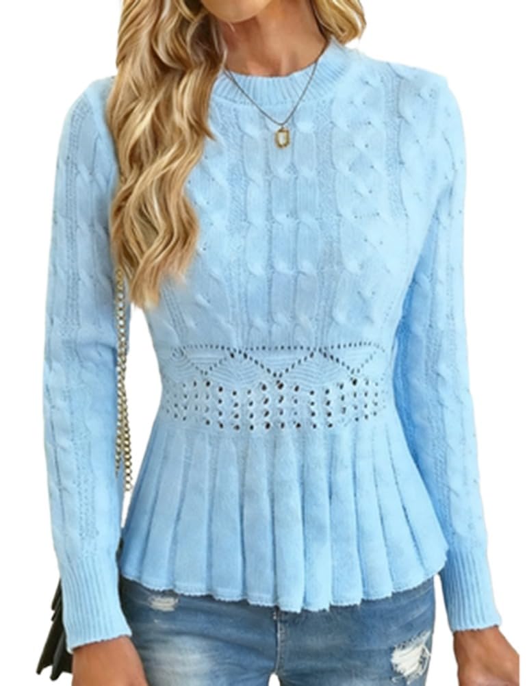 Kinghua Peplum Sweater for Women Fall Winter Trendy Outfits Waist Cable Knit Pullover Sweaters Tops