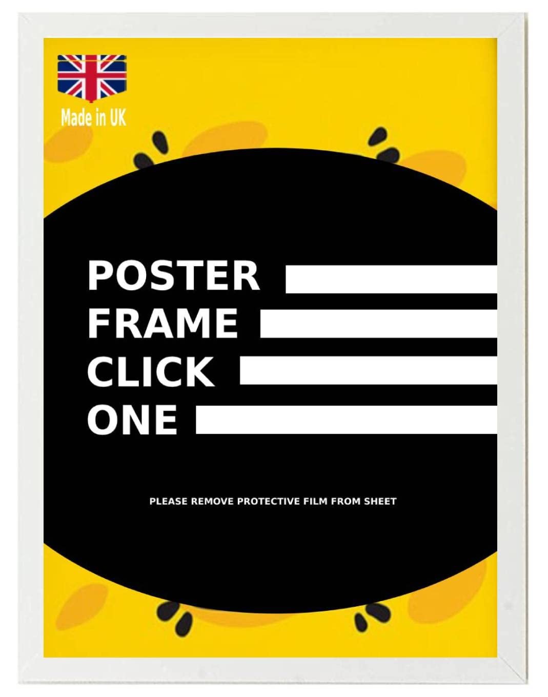 Click One White Photo Frame 51 x 36 cm Poster Display with UV Protection Acrylic Hanging Hardware for Wall Mounting Display Picture Vertically or Horizontally MDF backboard