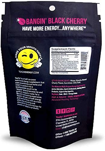 TeaZa Herbal Energy Pouch - Nicotine Free (Peppermint, Black Cherry, Wintergreen Chill, Cool Mint, 4 Bags)