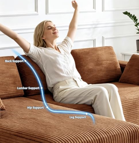 Image of 93 inch L-Shaped Modular Sectional Sofa with Chaise, Boneless Corduroy Cloud Couch with Deep Seat and Oversized Comfort, Flexible Module Combination for Living Room, No Assembly Required