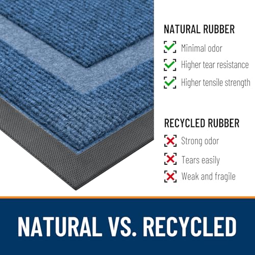 Image of OLANLY Front Door Mat Indoor Outdoor Entrance, Waterproof All-Season, All-Weather Doormat, Sturdy Natural Rubber, Fade Resistant, Low Profile, Easy Clean Patio Porch Entryway Mat, 29.5x17, Light Blue