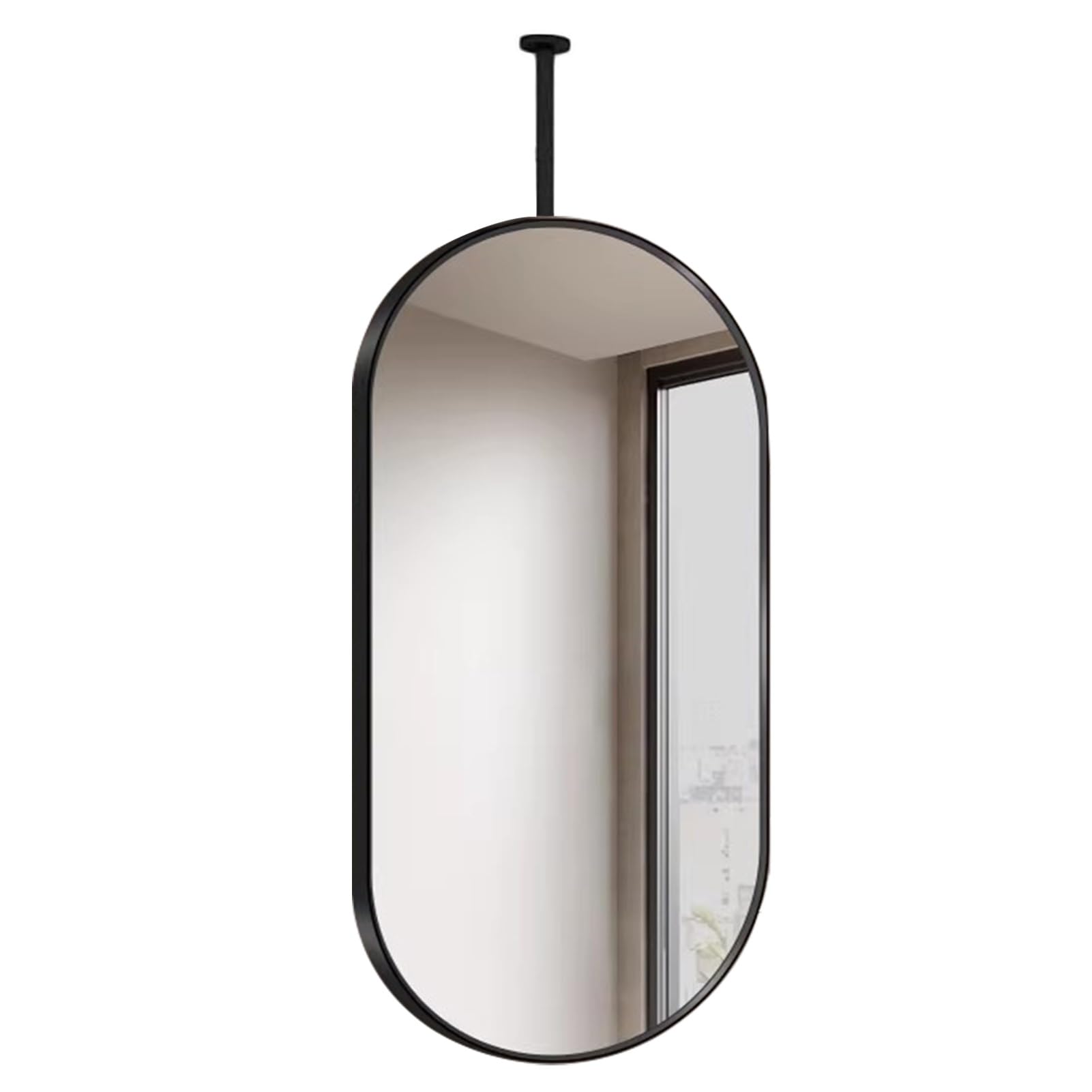 FGXHHS Ceiling Mounted Mirrors Suspend Black Oval Mirror HD Vanity Decor for Bathroom/Bedroom/Entryway/Living Room(50cmx100cm)