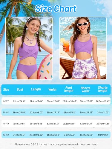 Image of Girl's 3 Piece Bikini Set Cross Strap Swimsuits for Girls Bathing Suit with Shorts Teen Swimwear Swimming Suit