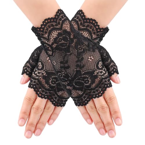 Guantes de encaje sin dedos – Guantes cortos de malla transparente, accesorio de traje de protección solar para mujer | Elegante boda Cosplay damas formal accesorio