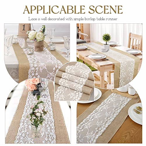 Boyspringg Burlap Table Runner, Burlap Lace Table Runner 12X108 Inches Long, 100% Jute Rustic Table Runner For Wedding Reception, Thanksgiving, Christmas & Party Farmhouse Kitchen Etc. (1 Pack) #TOP6