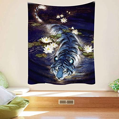 Tapisserie Mandala Tigre et Fille Prune 300x200 cm décor Boho LIJUCAI