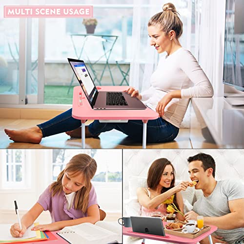 Laptop-Bed-Table-Foldable-Laptop-Desk-Bed-Tray-with-Storage-Drawer-Lap-Desk-TV-Tray-for-Breakfast-Serving-Notebook-Stand-Reading-Holder-with-Phone-Slot-and-Cup-Holder-for-Sofa-Couch-Floor-Pink