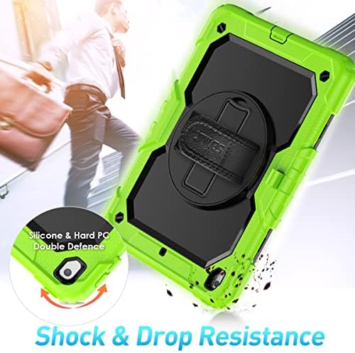 SEYMAC iPad 10.2 2020/2021 Case, iPad 8th/9th Gen Case, Shockproof Protective Case with 360 Rotatable Hand Strap & Kickstand, Adjustable Shoulder Strap, Screen Protector, Pencil Holder for Kids, Green