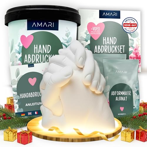 Amari® Handabdruck Set für Paare und Familie (Eukalyptus) – Gipsabdruck Set Hände – Gips Hand Paar Gipshandabruck Geschenk, Hochzeitsgeschenk, Jahrestag Partner Geschenke, Paar Geschenke