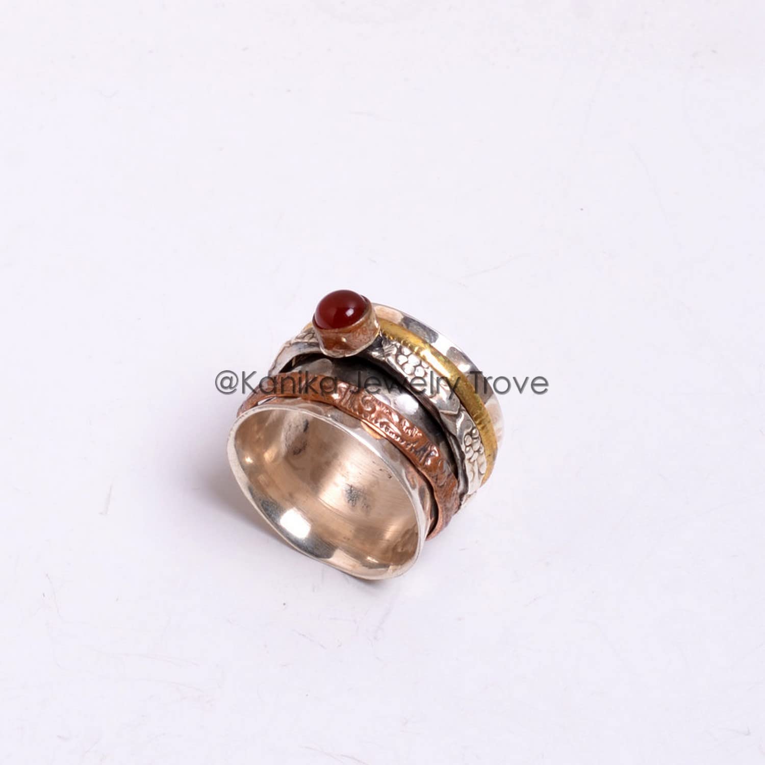Red Onyx Anxiety Ring for Meditaion, Carnelian 925 Sterling Silver Band, Brass and Copper Spinner Ring for Women, Gift Ring for Mother's Day